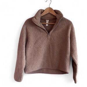 H&M Taupe Sherpa Quarter-Zip Pullover